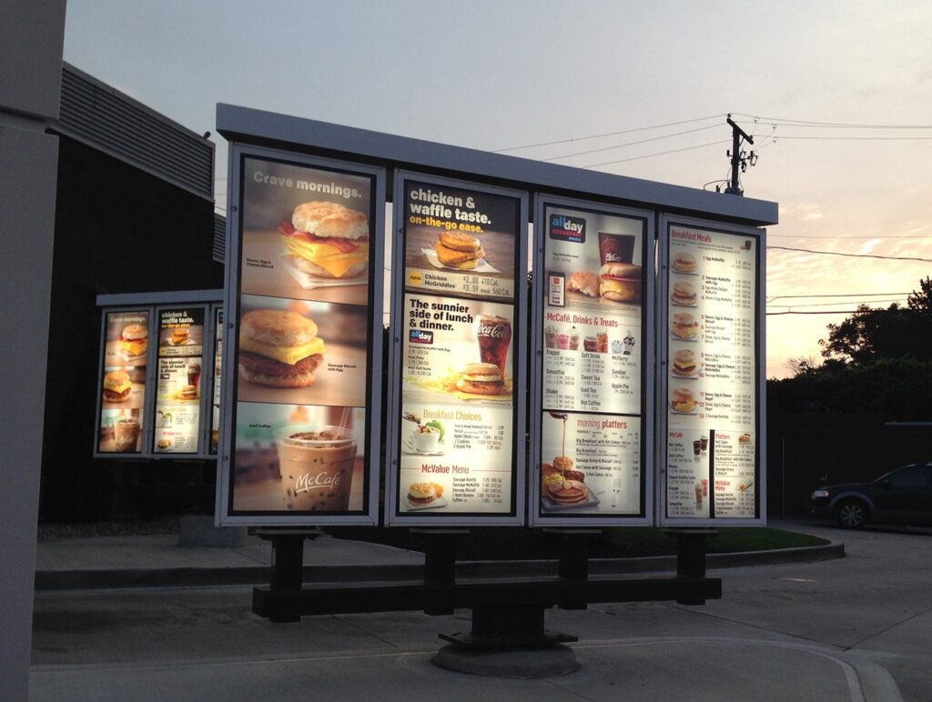 McDonald's Drive Thru Menu to show customer options