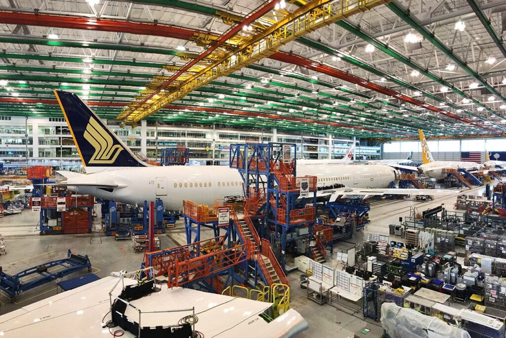 final assembly process on an Boeing 787-10 for Singapore Airlines.